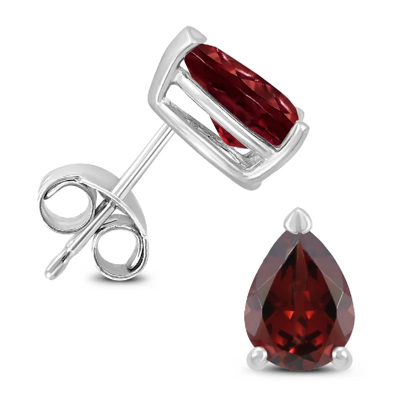 bohemian glyph earrings-Marquee 14K White Gold 7x5MM Pear Garnet Earrings