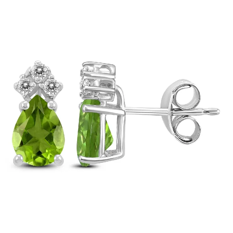 bold ruby peak ridge earrings-Marquee 14K White Gold 7x5MM Pear Peridot and Diamond Earrings