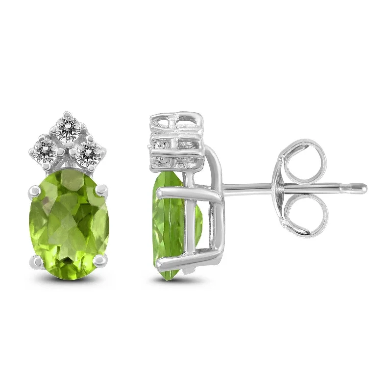 inscribed dynasty drop earrings-Marquee 14K White Gold 8x6MM Oval Peridot and Diamond Earrings