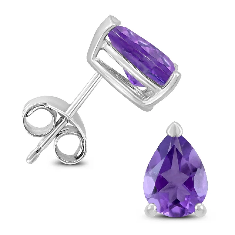 refined niobium drop earrings-Marquee 14K White Gold 8x6MM Pear Amethyst Earrings