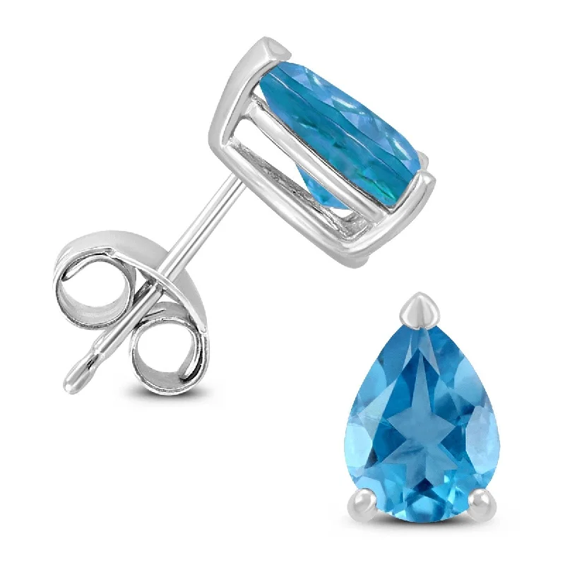 bold sapphire peak ridge earrings-Marquee 14K White Gold 8x6MM Pear Blue Topaz Earrings