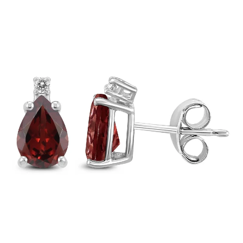 inscribed legacy drop earrings-Marquee 14K White Gold 8x6MM Pear Garnet and Diamond Earrings