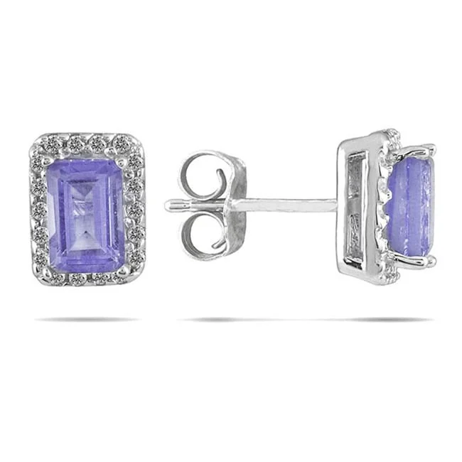 modern sleek nebula earrings-Marquee 14K White Gold Tanzanite and 1/5ct TDW Diamond Earrings (I-J, I1-I2)