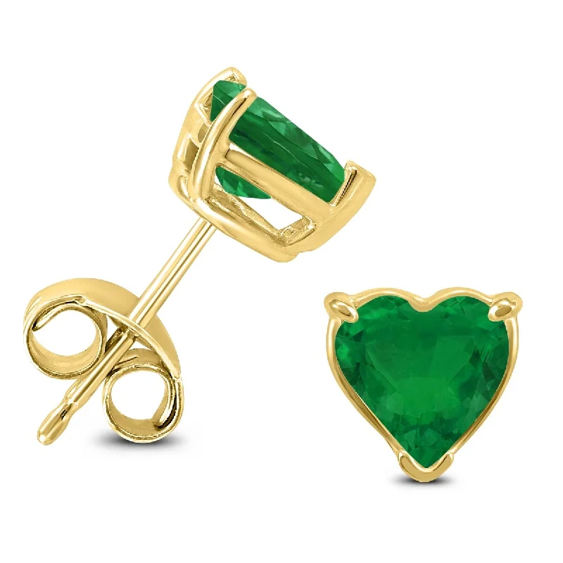 vintage-style emerald earrings-Marquee 14K Yellow Gold 4MM Heart Emerald Earrings