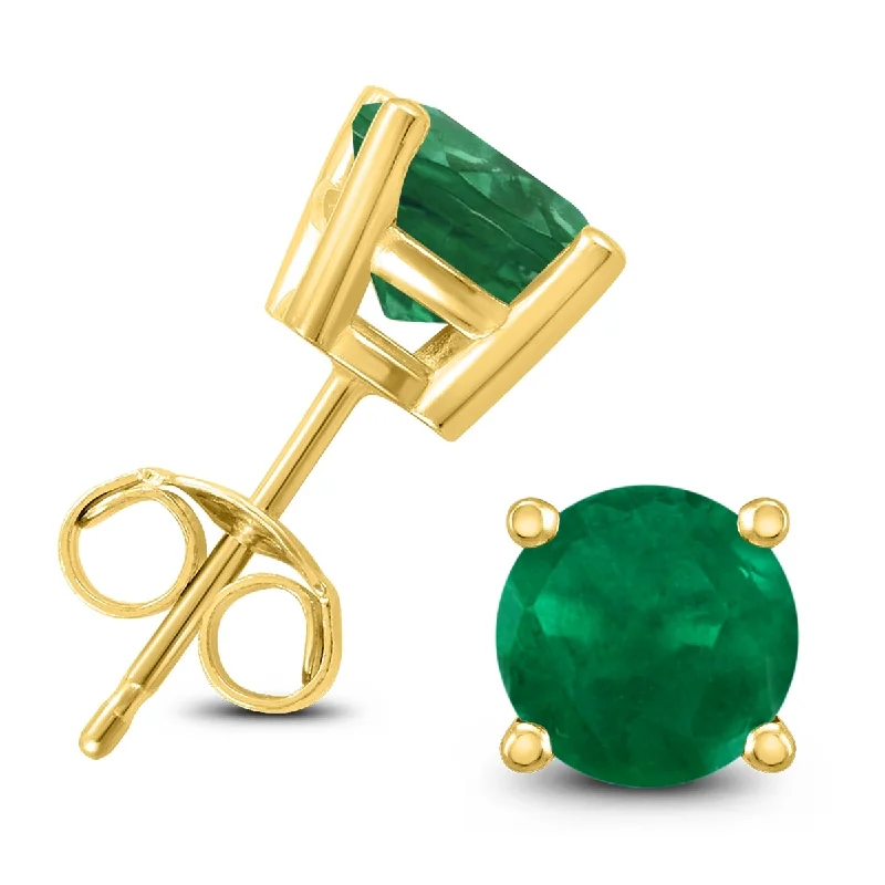 Marquee 14K Yellow Gold 4MM Round Emerald Earrings