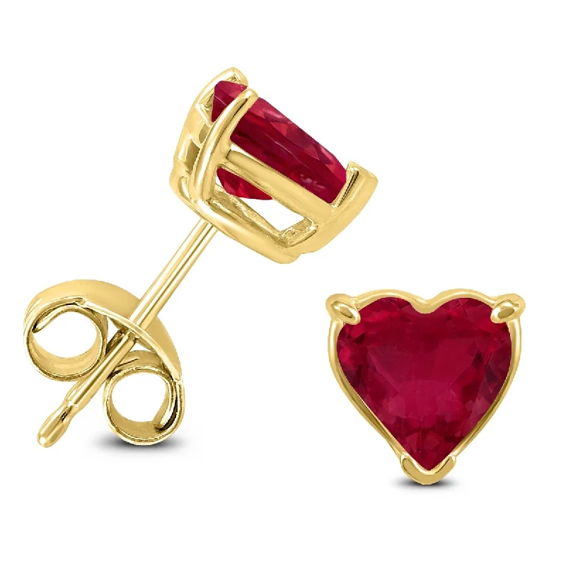 modern elevated drop earrings-Marquee 14K Yellow Gold 5MM Heart Ruby Earrings