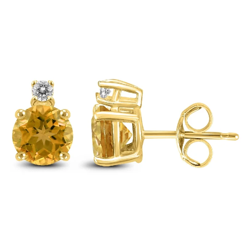 adjustable cedar ridge earrings-Marquee 14K Yellow Gold 5MM Round Citrine and Diamond Earrings