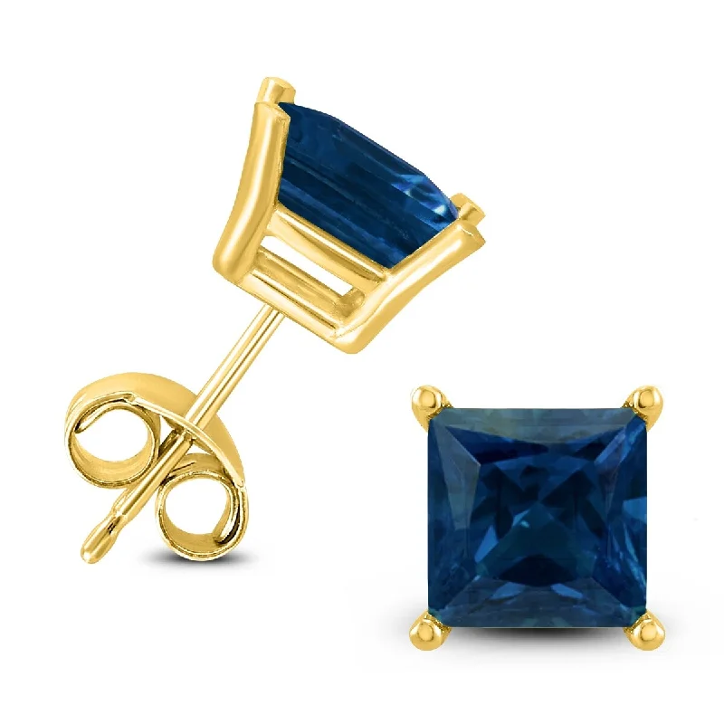 adjustable crest peak earrings-Marquee 14K Yellow Gold 5MM Square Sapphire Earrings