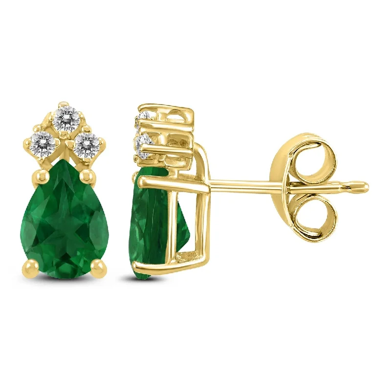 modern tiered topaz earrings-Marquee 14K Yellow Gold 5x3MM Pear Emerald and Diamond Earrings