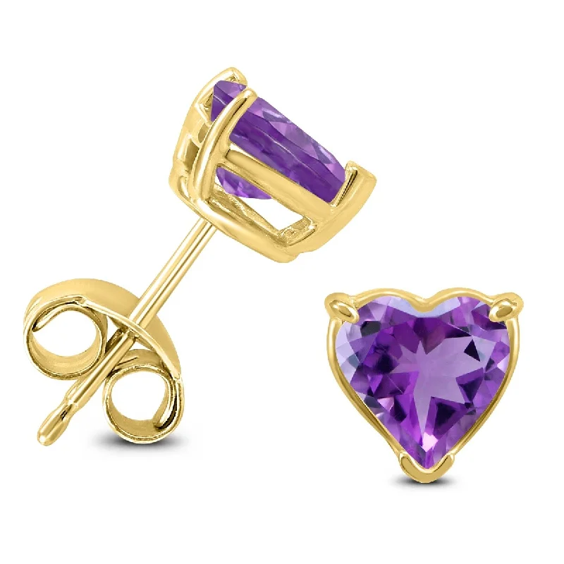 eight-stone stud earrings-Marquee 14K Yellow Gold 6MM Heart Amethyst Earrings