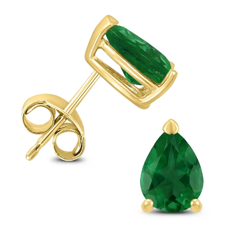 modern sleek crest ridge earrings-Marquee 14K Yellow Gold 6x4MM Pear Emerald Earrings