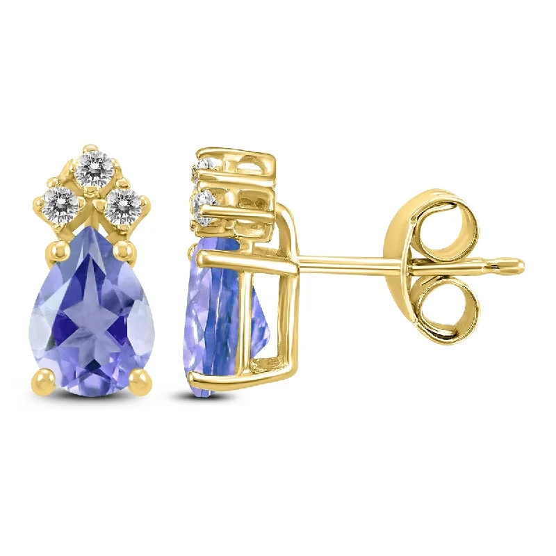 bold sunstone cluster earrings-Marquee 14K Yellow Gold 6x4MM Pear Tanzanite and Diamond Earrings