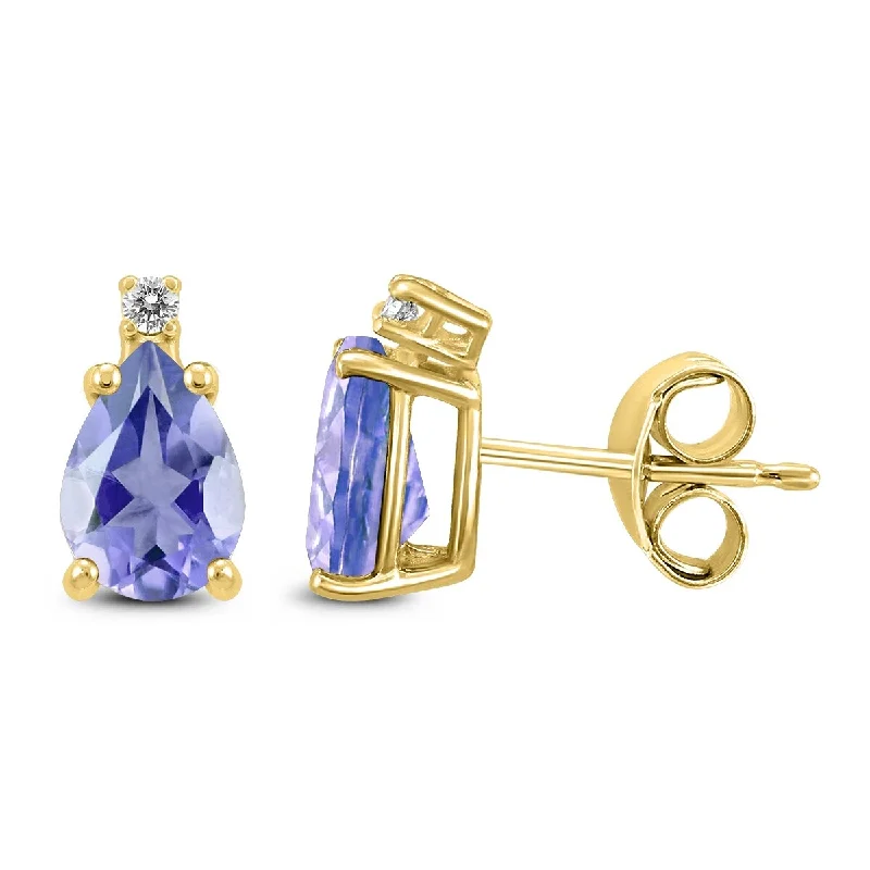 minimalist crest summit earrings-Marquee 14K Yellow Gold 6x4MM Pear Tanzanite and Diamond Earrings