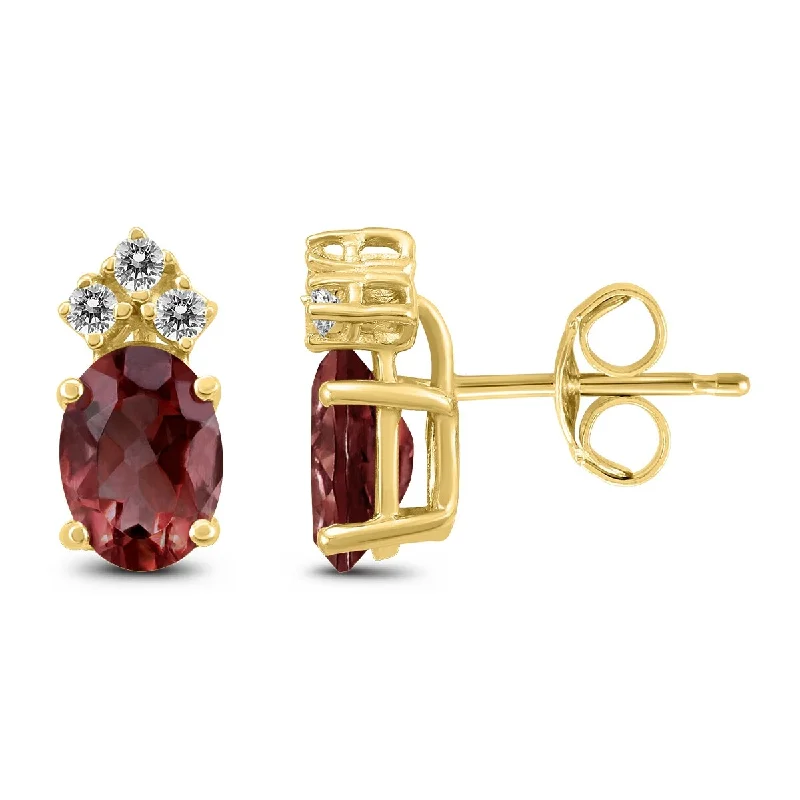 vintage-inspired ruby earrings-Marquee 14K Yellow Gold 8x6MM Oval Garnet and Diamond Earrings