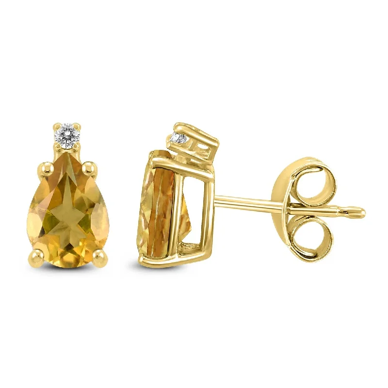 polished silver tier earrings-Marquee 14K Yellow Gold 8x6MM Pear Citrine and Diamond Earrings