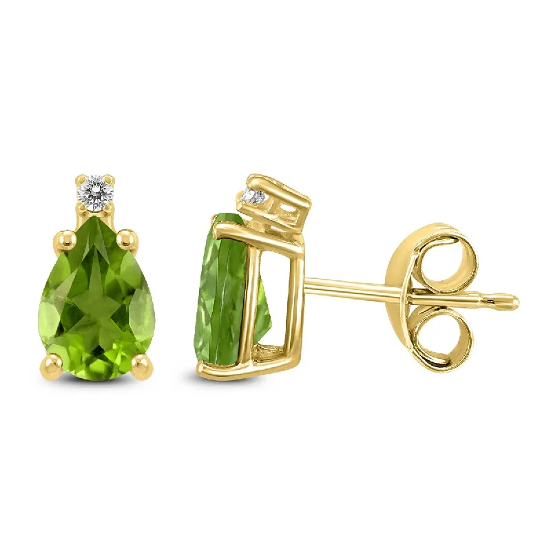 dazzling trillion-cut stud earrings-Marquee 14K Yellow Gold 8x6MM Pear Peridot and Diamond Earrings