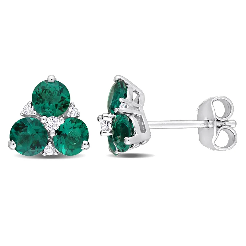 vintage-style aventurine earrings-Miadora 1 5/8ct TGW Created Emerald and Created White Sapphire Earrings Sterling Silver