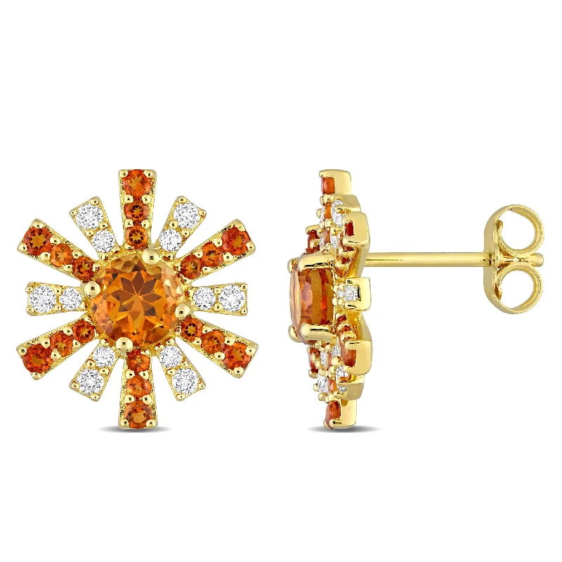 bold ruby peak ridge earrings-Miadora 1 5/8ct TGW Madeira Citrine and White Topaz Earrings 18k Yellow Silver