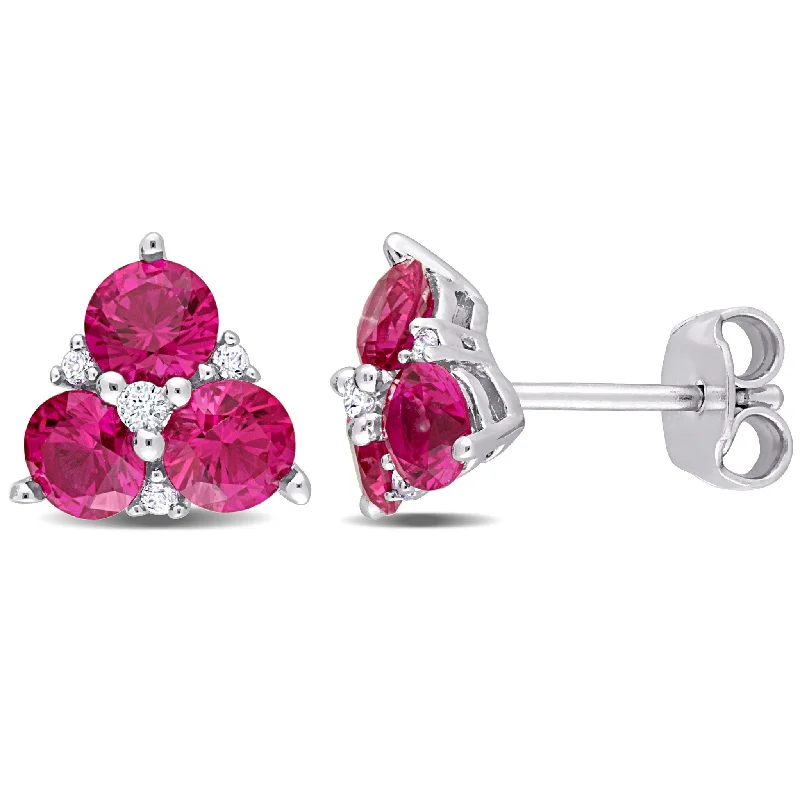 adjustable ridge peak earrings-Miadora 1 7/8ct TGW Created Ruby and Created White Sapphire Earrings Sterling Silver