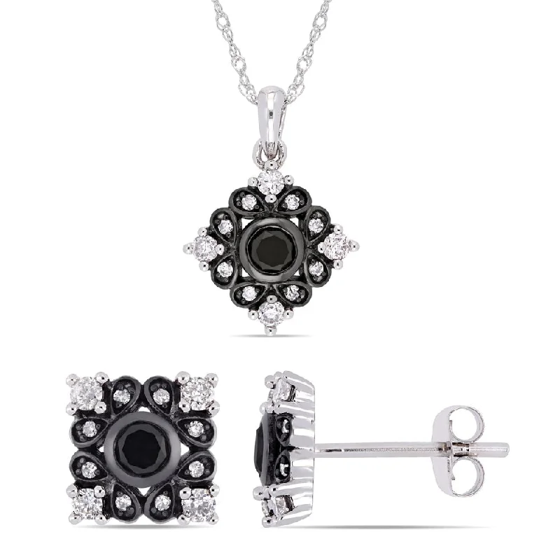 inscribed legacy drop earrings-Miadora 10k White Gold with Black Rhodium 7/8ct TDW Black & White Diamond Bohemian Jewelry Set