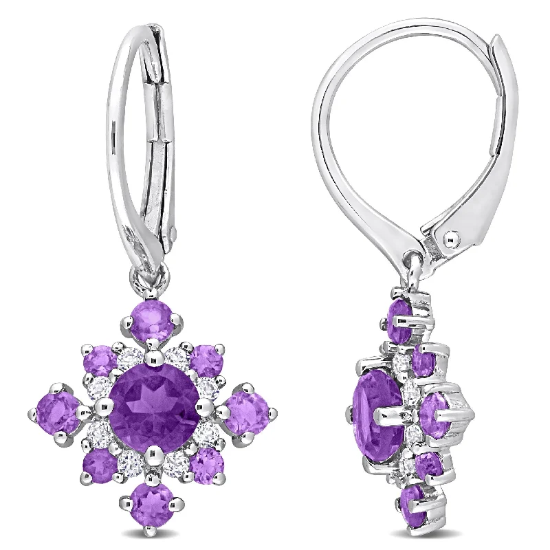 inscribed dynasty drop earrings-Miadora 2 1/10ct TGW Amethyst and White Topaz Earrings Sterling Silver