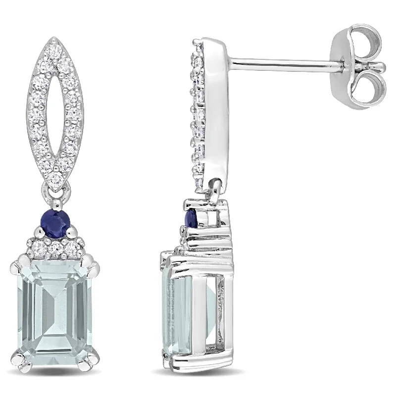 artisan-crafted silver earrings-Miadora 2ct TGW Aquamarine Blue Sapphire and 1/5ct TDW Diamond Earrings Sterling Silver