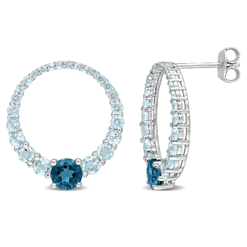 rustic tin hoop earrings-Miadora 3 1/3ct TGW Sky and London Blue Topaz Circle Earrings Sterling Silver