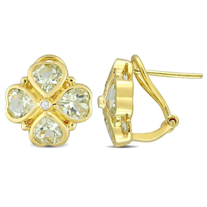 nature-themed summit ridge earrings-Miadora 3 1/4ct TGW Green Quartz Floral Clipback Earrings Yellow Silver