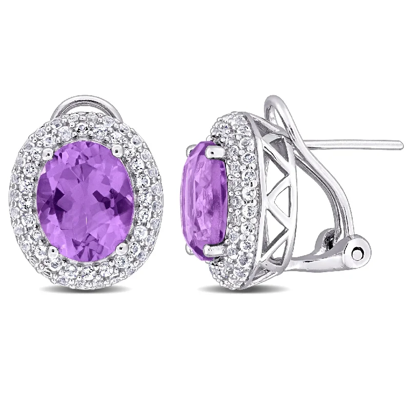 adjustable summit peak earrings-Miadora 5 2/5ct TGW Amethyst and White Topaz Leverback Earrings Sterling Silver