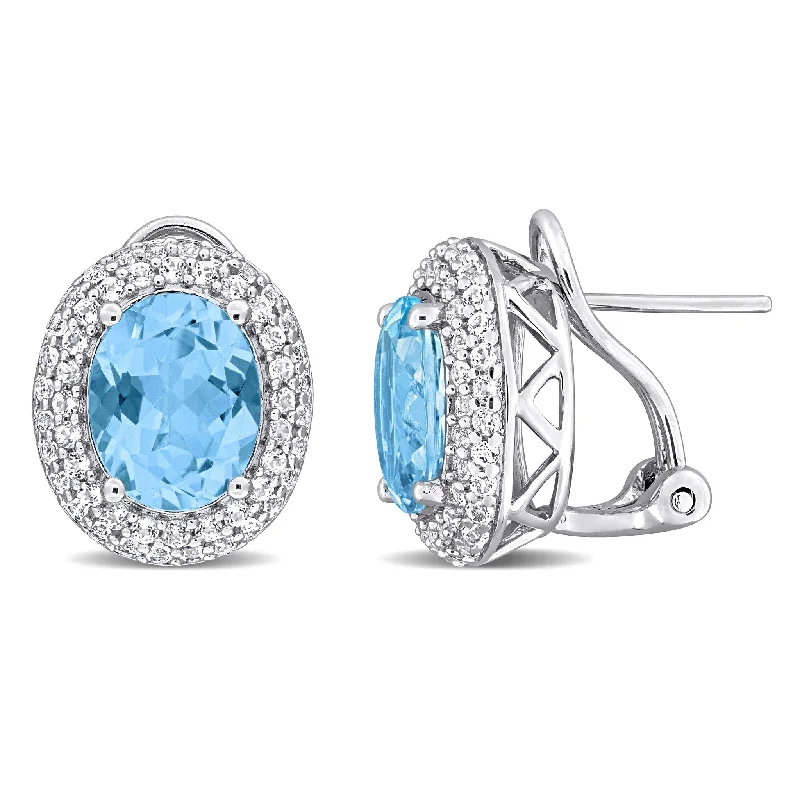 bold ruby peak ridge earrings-Miadora 8 5/8ct TGW Oval-Cut Sky Blue and White Topaz Earrings Sterling Silver