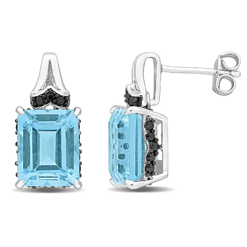 bold emerald inset earrings-Miadora 8 5/8ct TGW Sky Blue Topaz and Black Sapphire Earrings Sterling Silver