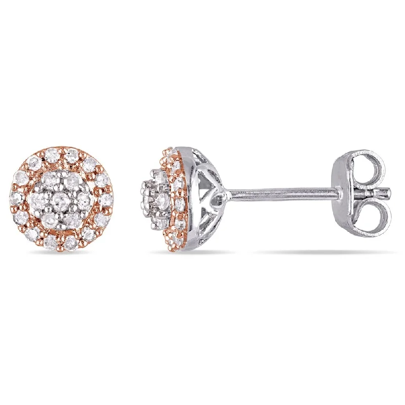 adjustable ridge peak earrings-Miadora Two-tone White and RosePlated Sterling Silver 1/4ct TDW Diamond Halo Earrings