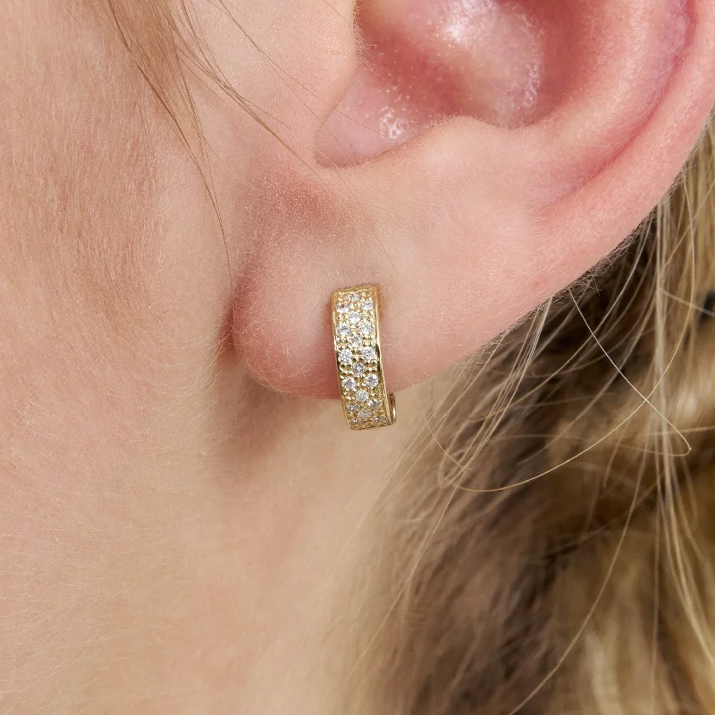 modern sculpted drop earrings-Natural White Diamond Paved Huggie, Lynn