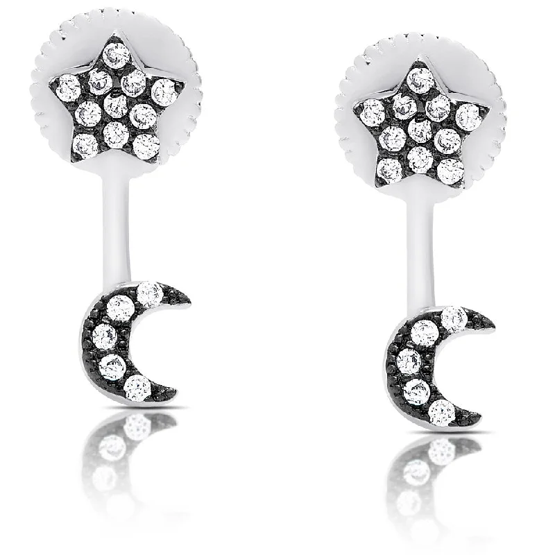 adjustable crest peak earrings-Samantha Stone Gold Over Sterling Silver Cubic Zirconia Star and Moon Jacket Earrings