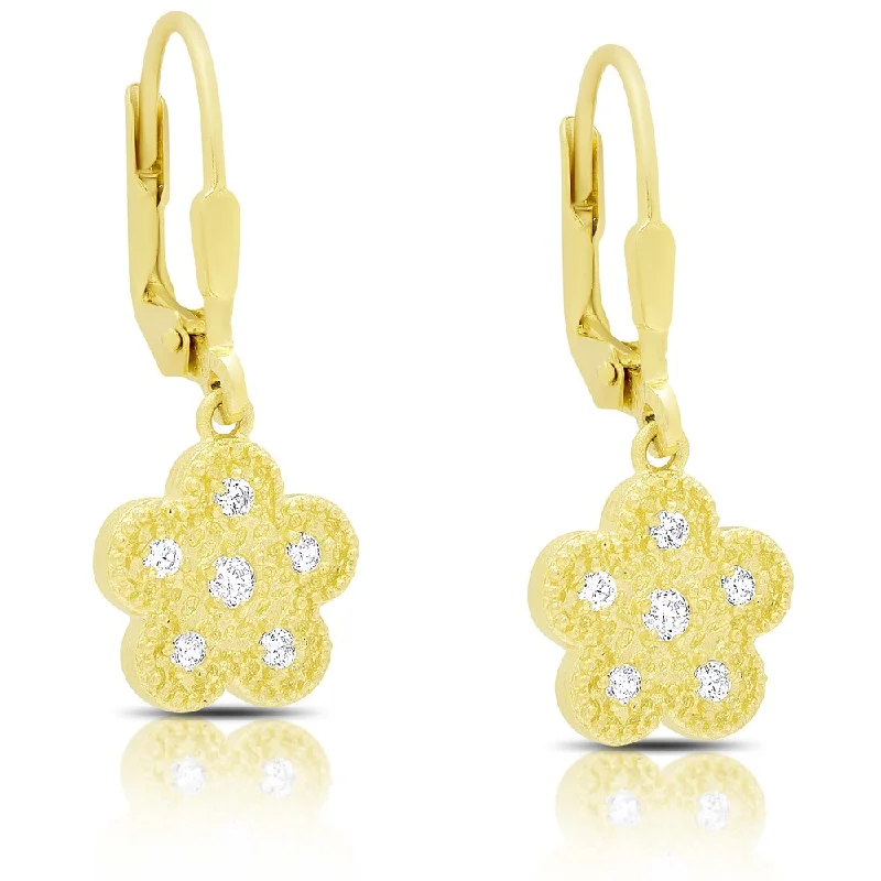 floral inset diamond earrings-Samantha Stone Gold Over Sterling Silver Dangling Cubic Zirconia Flower Design Earrings