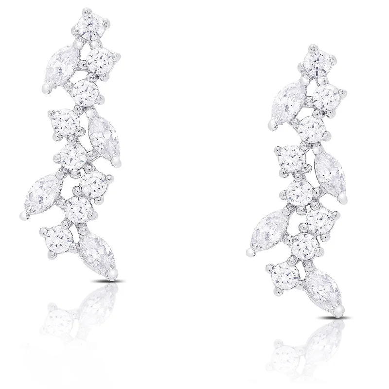 floral inset diamond earrings-Samantha Stone Sterling Silver Cubic Zirconia Drop Cluster Earrings