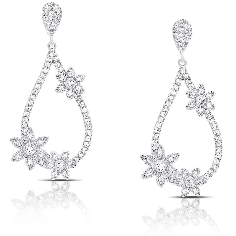 inscribed dynasty drop earrings-Samantha Stone Sterling Silver Teardrop Cubic Zirconia Flower Design Earrings