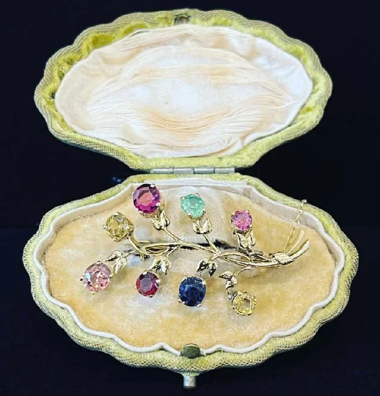 1940s Floral Branch Gemstone Brooch