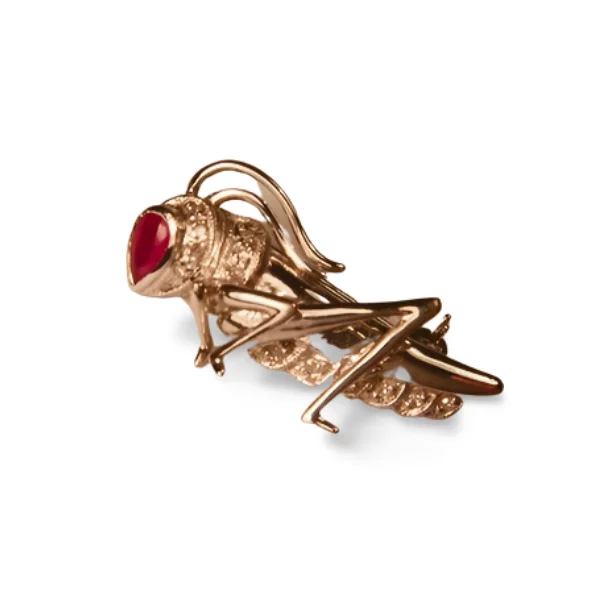 Beautiful Estate 14K White Gold Ruby Diamond Bug Grasshopper Brooch Pin