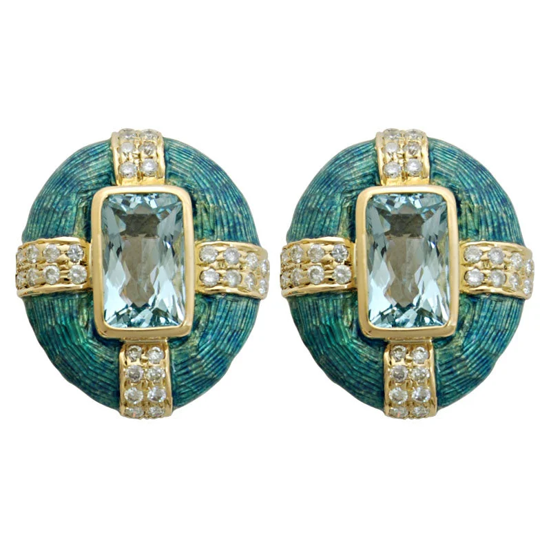 Earrings-Aquamarine and Diamond (Enamel)