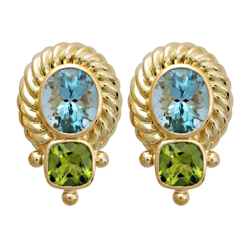 Earrings-Blue Topaz and Peridot