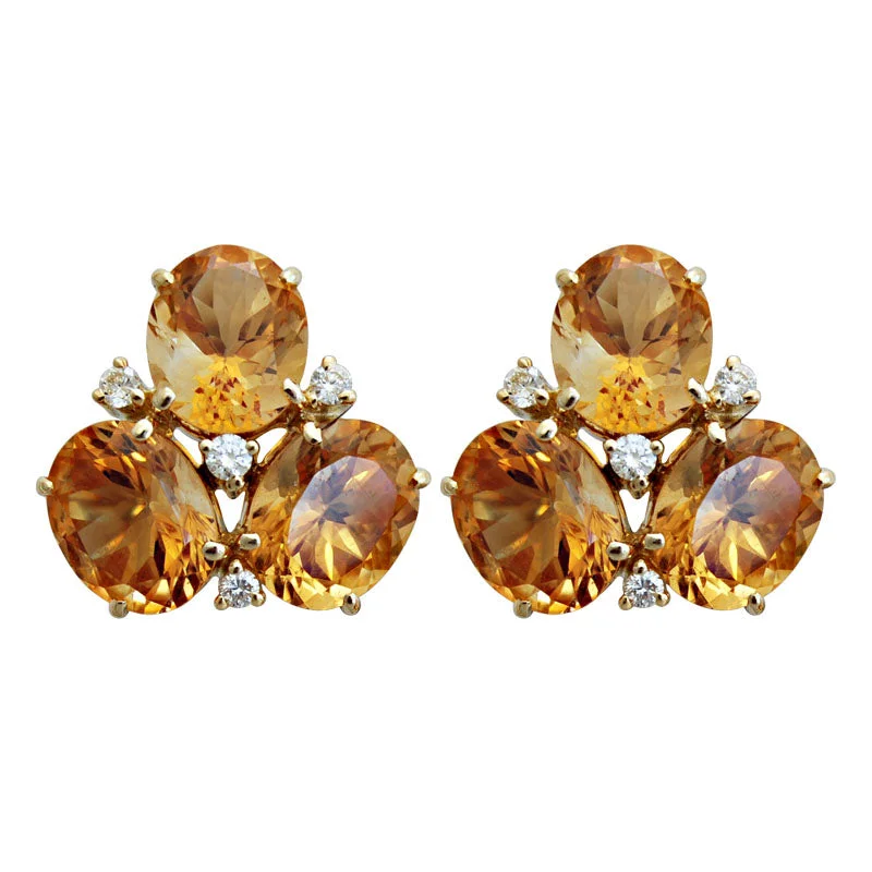 Earrings-Citrine and Diamond