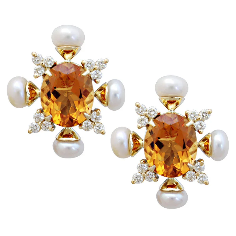 Earrings-Citrine, Pearl and Diamond