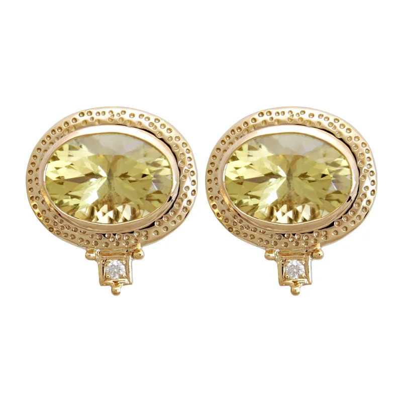 Earrings-Lemon Quartz and Diamond