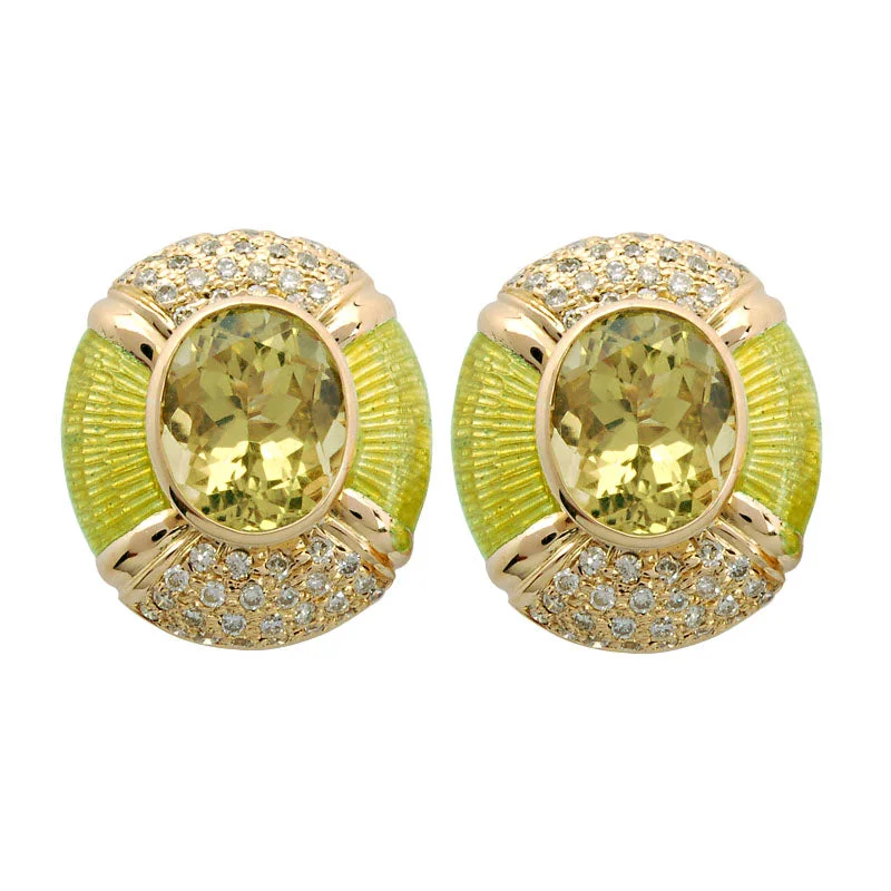 Earrings-Lemon Quartz and Diamond (Enamel)