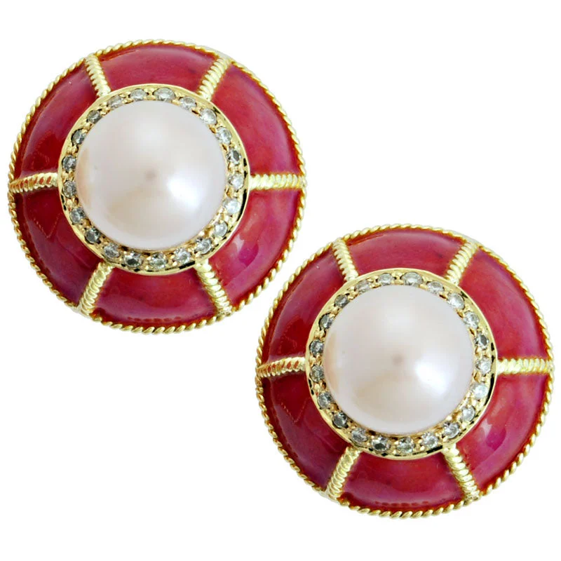 Earrings-Pearl and Diamond (Enamel)