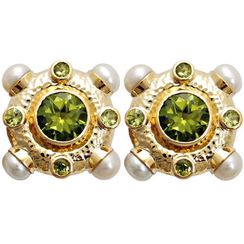 Earrings-Pearl and Peridot