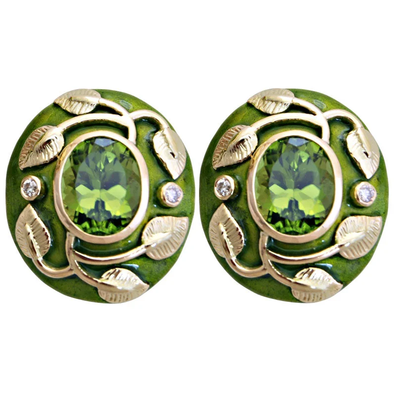 Earrings-Peridot and Diamond (Enamel)