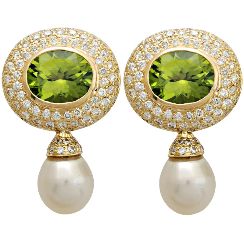 Earrings-Peridot, Pearl and Diamond