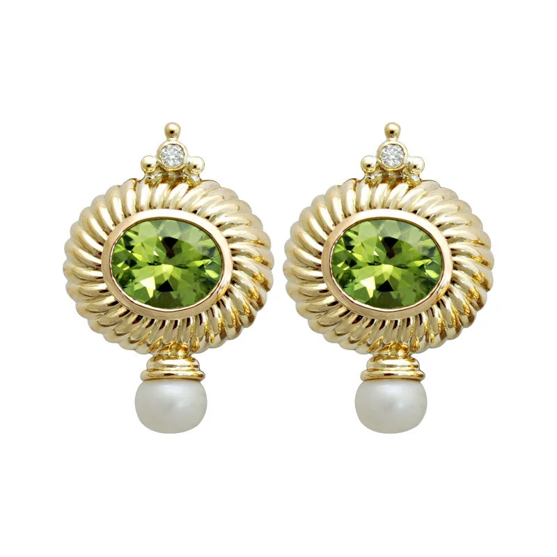 Earrings-Peridot, Pearl and Diamond